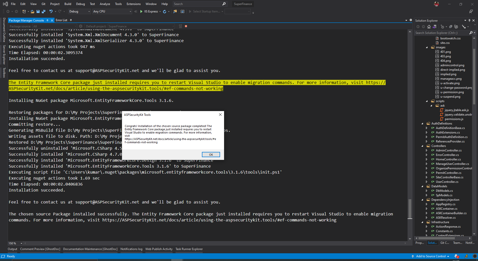 Solution explorer showing source files added by the Premium source package