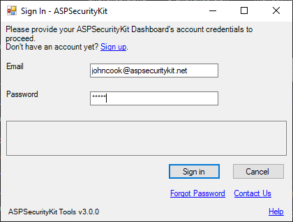 ASPSecurityKit Tools SignIn form