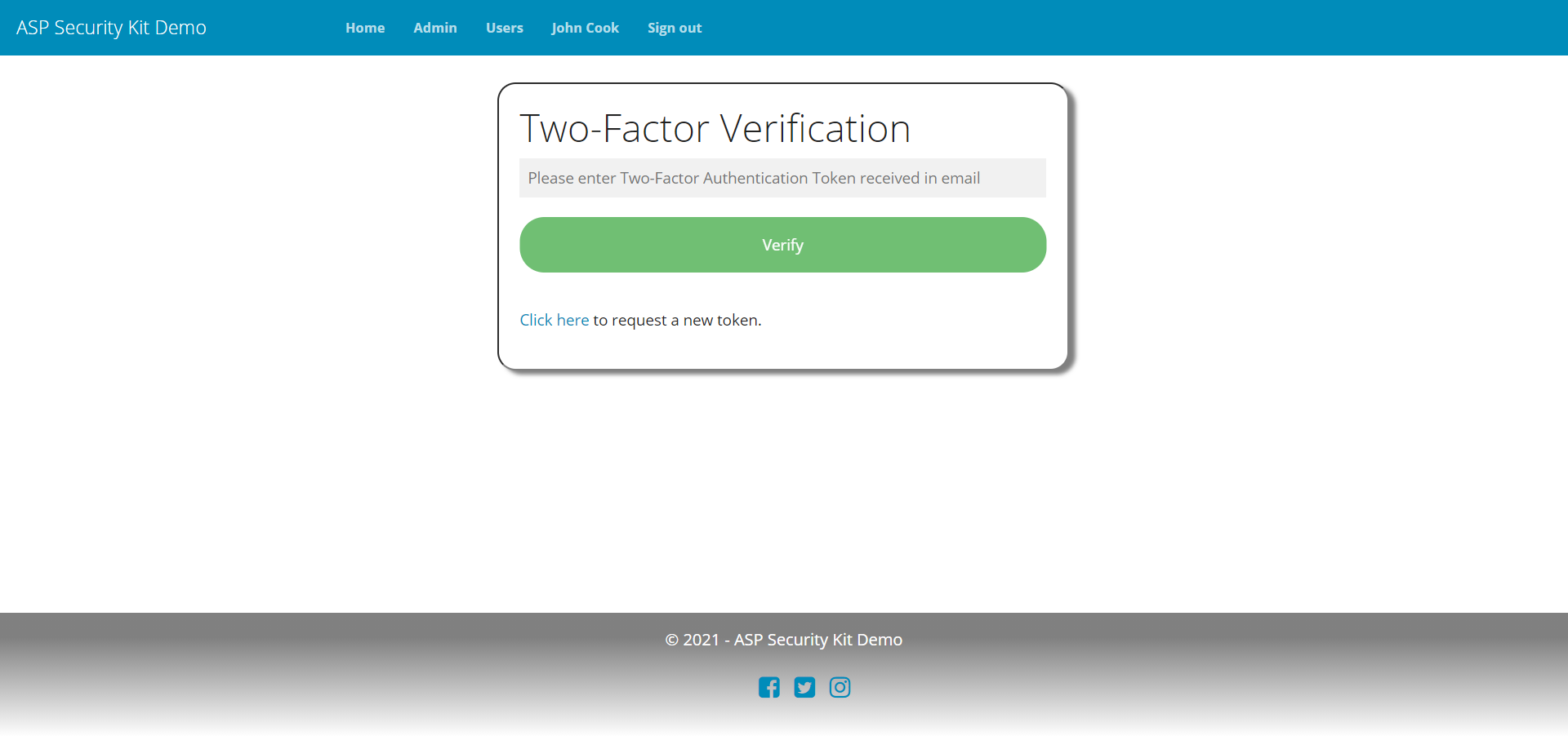 two-factor authentication token prompt form