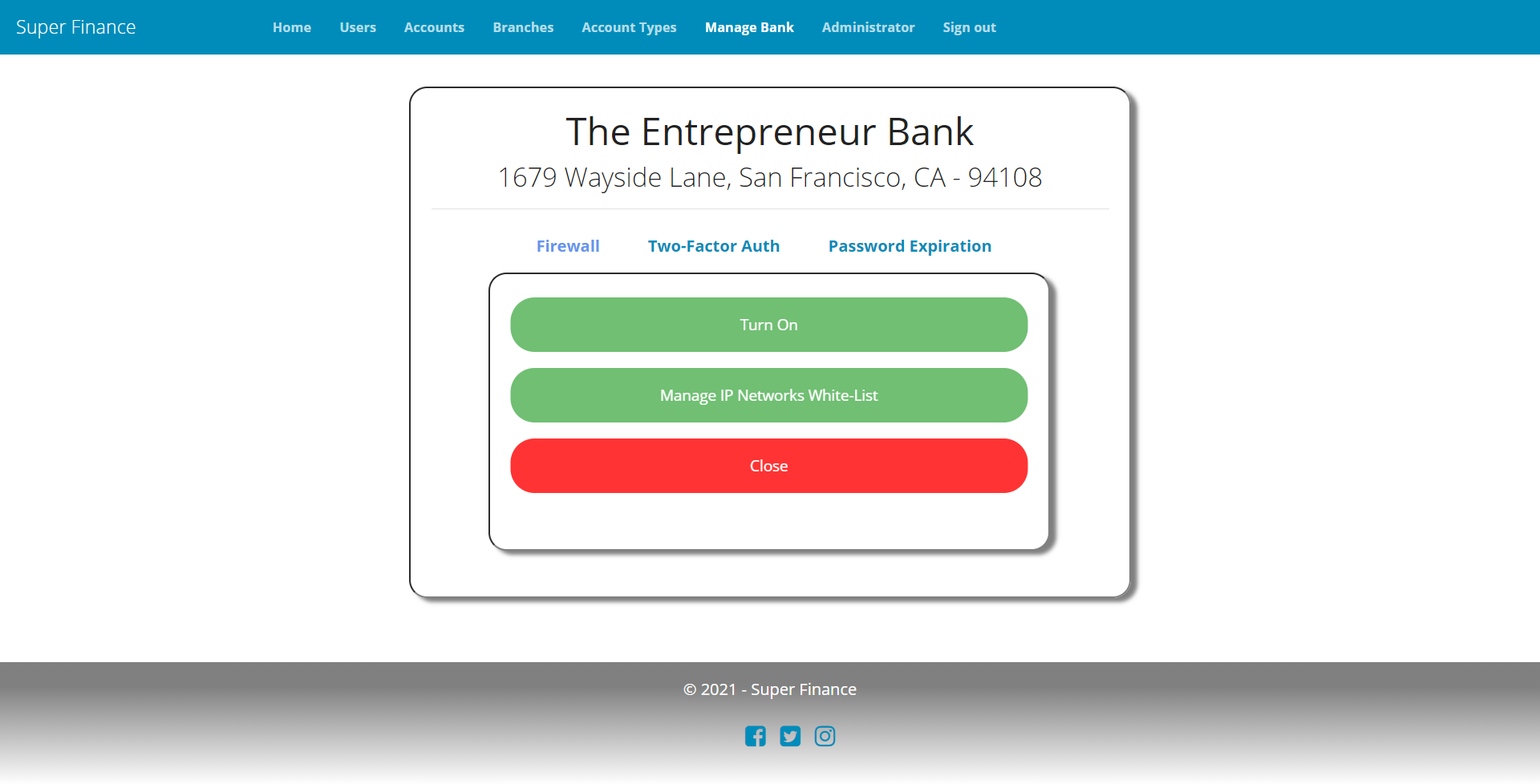 Showing bank firewall status page