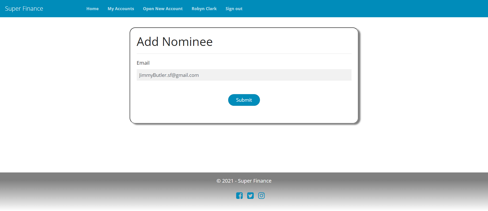 Customer creating a nominee for an account
