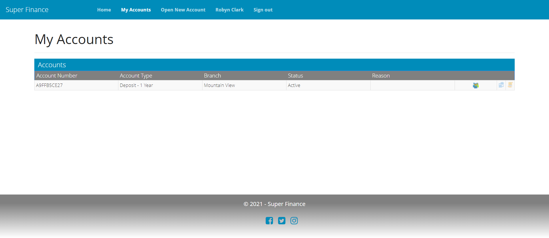 SuperFinance customer accounts page